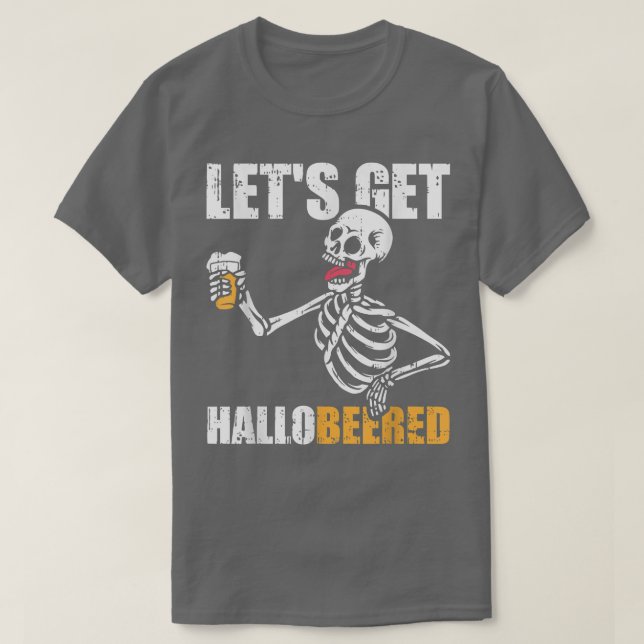 Beard Skeleton Drinking Beer Costume Funny Hallowe T-Shirt (Design Front)
