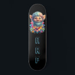*~* Beard Troll AP89 Neon Rainbow Initials Floral Skateboard<br><div class="desc">(Search code AP89 for Troll items and AP88 for medieval theme items ) Easily Transfer to other Zazzle Products. BLACK background Skateboard. The bright and oh so happy NEON Rainbow colors just pop the TROLL images and LETTERS. Customize / Personalize your INITIALS / MONOGRAM. Whimsical Cute funny Long Hair Troll...</div>