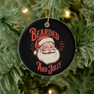 Bearded and Jolly Christmas Beard Funny Retro Ceramic Ornament