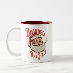 Bearded and Jolly Christmas Beard Funny Retro Two-Tone Coffee Mug