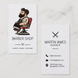 Bearded Barber Chair Mascot Hair Stylist Business Card