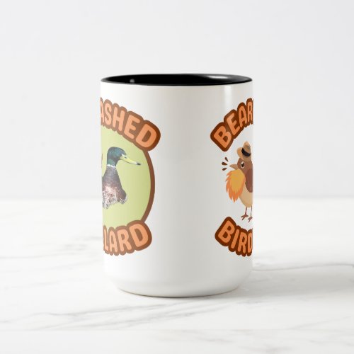 Bearded Birding Squashed Mallard and Logo Two_Tone Coffee Mug
