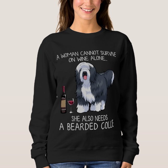 Bearded Collie And Wine Dog Fitted Sweatshirt (Front)