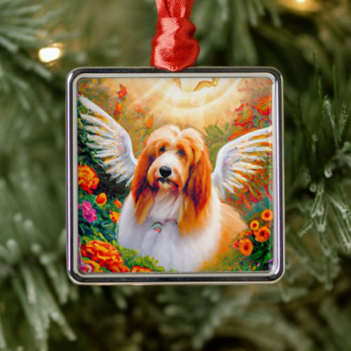 Bearded Collie Angel Wings Pet Loss Metal Ornament