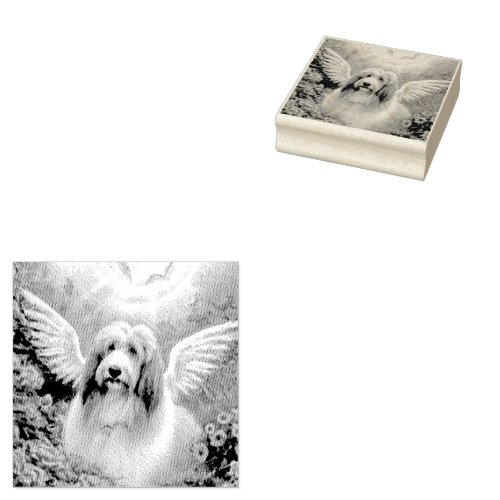 Bearded Collie Angel Wings Pet Loss Rubber Stamp