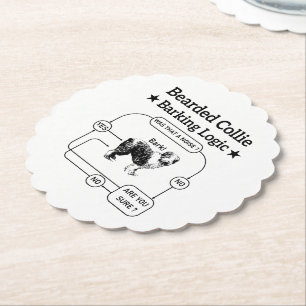 Bearded Collie Barking Logic Funny Dog Sarcastic Paper Coaster