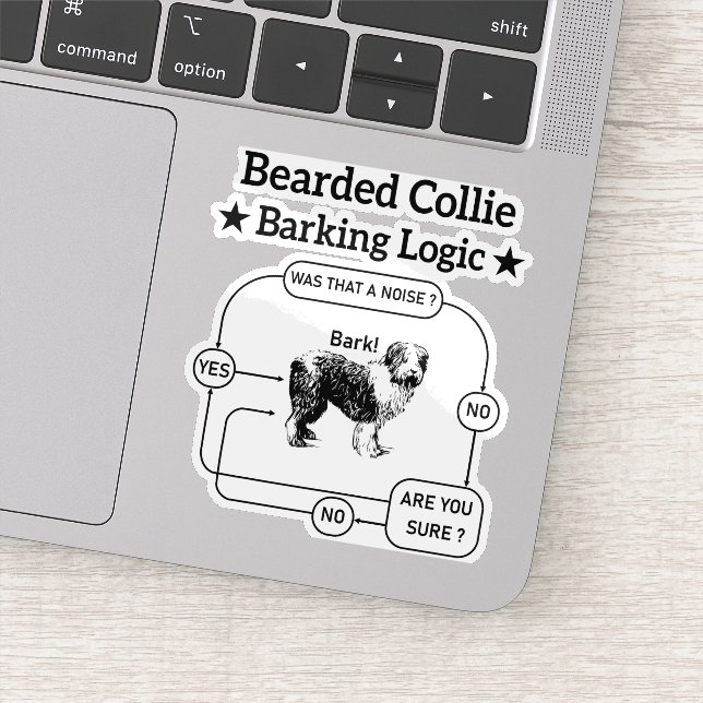Bearded Collie Barking Logic Funny Dog Sarcastic Sticker (Detail)
