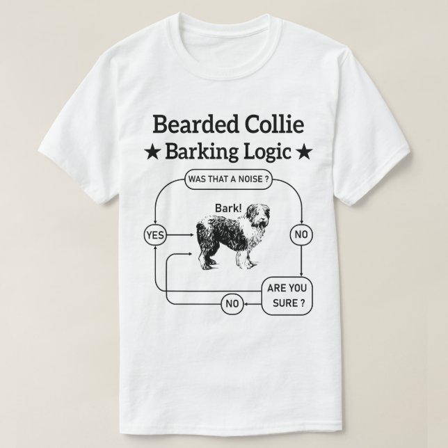 Bearded Collie Barking Logic Funny Dog Sarcastic T-Shirt (Design Front)