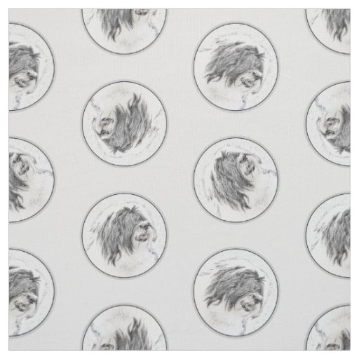 Bearded Collie Beardie Black Drawing Cute Dog Art Fabric