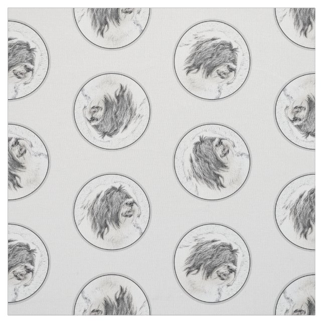 Bearded Collie Beardie Black Drawing Cute Dog Art Fabric (Swatch)