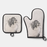 Bearded Collie Beardie Black Drawing Cute Dog Art Oven Mitt &amp; Pot Holder Set