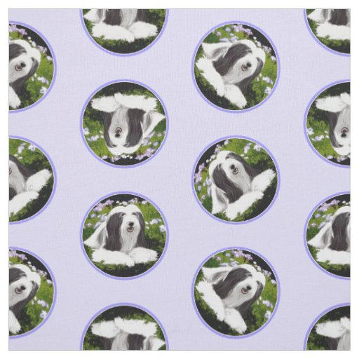 Bearded Collie Beardie Black Painting Cute Dog Art Fabric