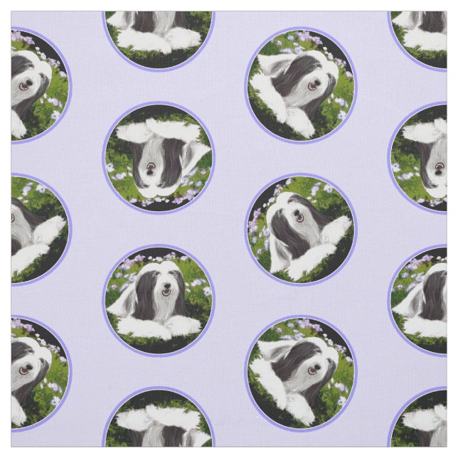 Bearded Collie Beardie Black Painting Cute Dog Art Fabric (Swatch)