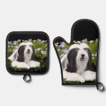 Bearded Collie Beardie Black Painting Cute Dog Art Oven Mitt &amp; Pot Holder Set
