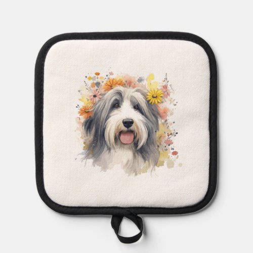 Bearded Collie between Wildflowers 1 Pot Holder