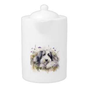 Bearded Collie between Wildflowers Teapot