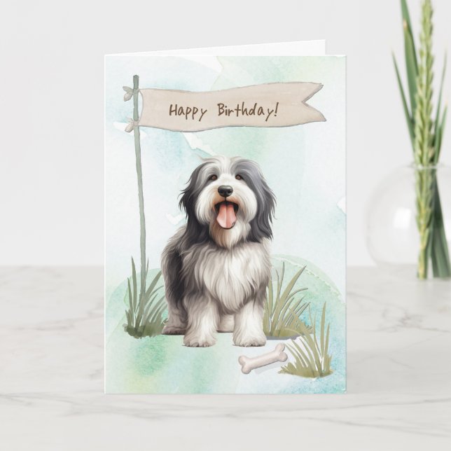 Bearded Collie Breed Dog Under Birthday Sign Card (Front)