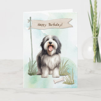 Bearded Collie Breed Dog Under Birthday Sign Card
