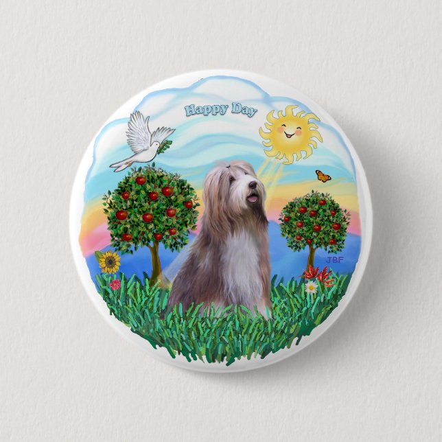 Bearded Collie (brown-white) Pinback Button (Front)