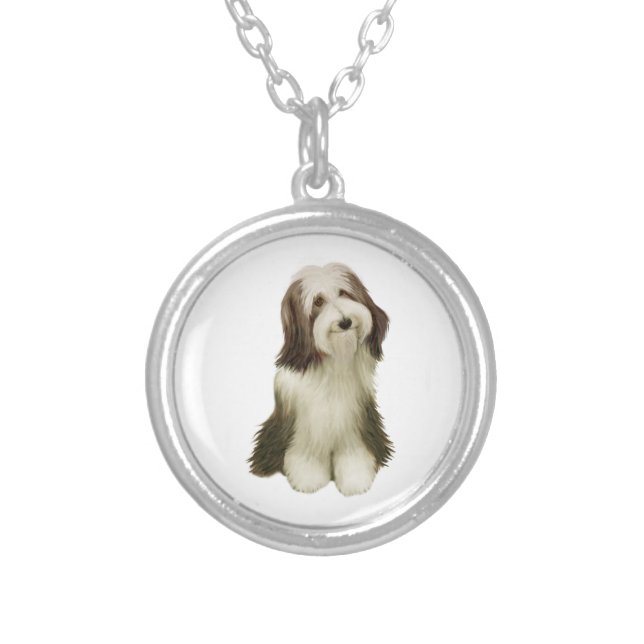 Bearded Collie (C) Silver Plated Necklace (Front)