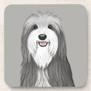 Bearded Collie Cartoon Dog Beverage Coaster