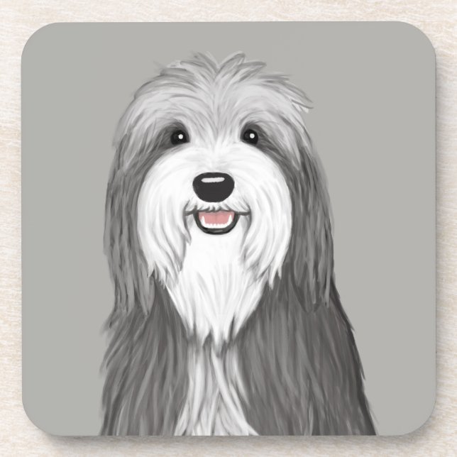 Bearded Collie Cartoon Dog Beverage Coaster (Front)