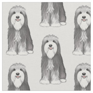 Bearded Collie Cartoon Dog Patterned Fabric