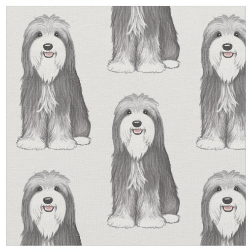 Bearded Collie Cartoon Dog Patterned Fabric