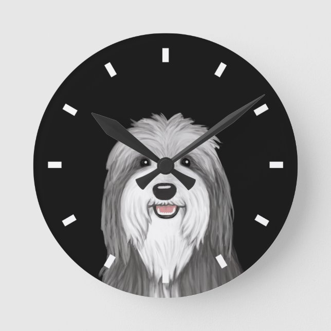 Bearded Collie Cartoon Dog Round Clock (Front)