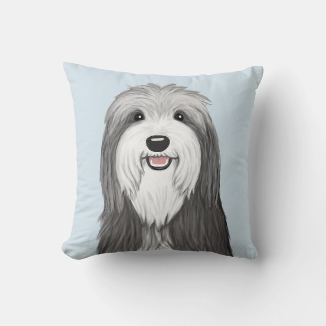 Bearded Collie Cartoon Dog Throw Pillow (Front)