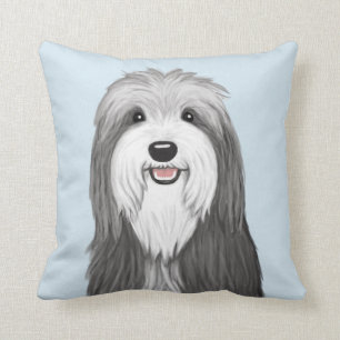 Bearded Collie Cartoon Dog Throw Pillow
