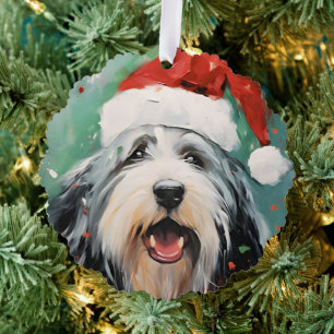 Bearded Collie Christmas brush painting artwork Ornament Card