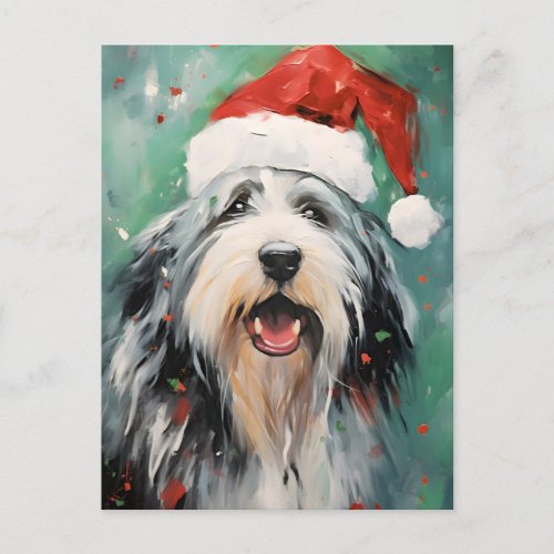 Bearded Collie Christmas brush painting artwork Postcard