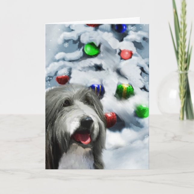 Bearded Collie Christmas Gifts Holiday Card (Front)