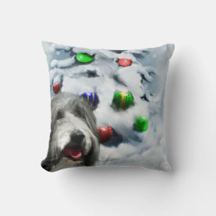 Bearded Collie Christmas Throw Pillow