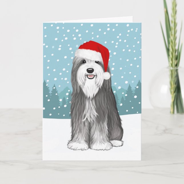 Bearded Collie Cute Dog Christmas Custom Holiday Card (Front)