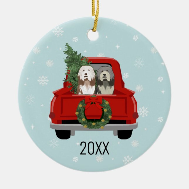 Bearded Collie dog christmas Ceramic Ornament (Front)