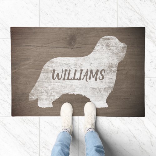Bearded Collie Dog Silhouette Rustic Personalized Doormat