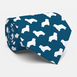 Bearded Collie Dog Silhouettes Pattern Blue Neck Tie