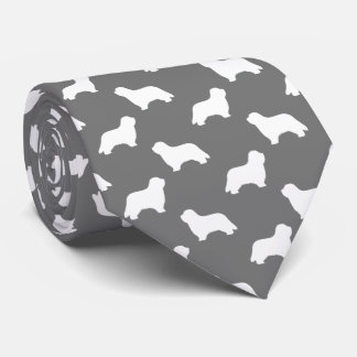 Bearded Collie Dog Silhouettes Pattern Grey Neck Tie