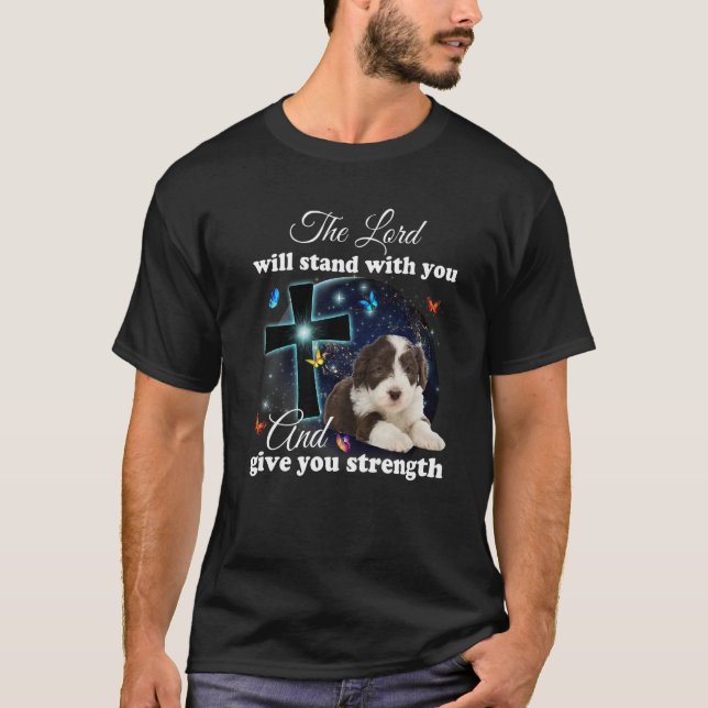 Bearded Collie Dog The Lord Will Stand With You Ch T-Shirt (Front)