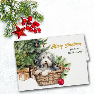 Bearded Collie Dog Wicker Basket Christmas Tree Cards
