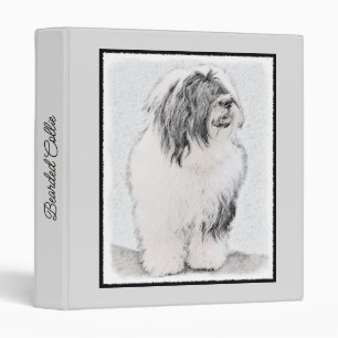 Bearded Collie Drawing - Cute Original Dog Art 3 Ring Binder