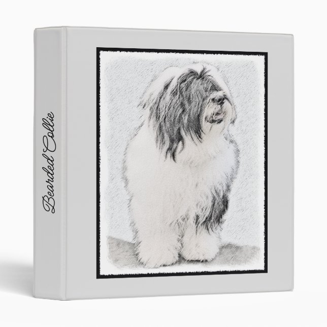Bearded Collie Drawing - Cute Original Dog Art 3 Ring Binder (Front/Spine)