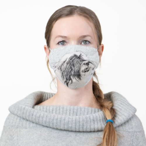 Bearded Collie Drawing _ Cute Original Dog Art Adult Cloth Face Mask