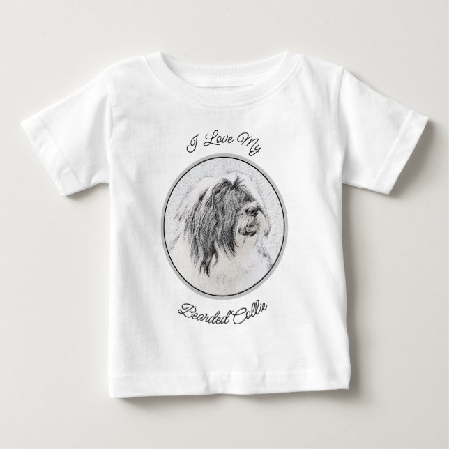 Bearded Collie Drawing - Cute Original Dog Art Baby T-Shirt (Front)