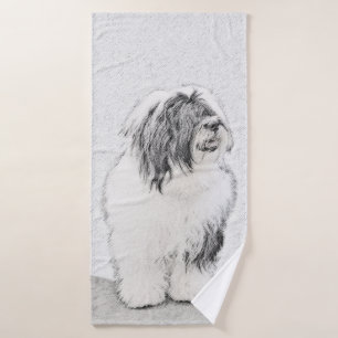 Bearded Collie Drawing - Cute Original Dog Art Bath Towel Set
