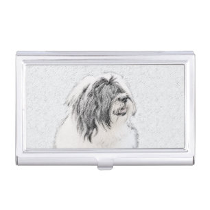 Bearded Collie Drawing - Cute Original Dog Art Business Card Case