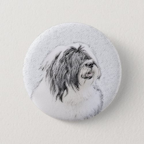 Bearded Collie Drawing _ Cute Original Dog Art Button