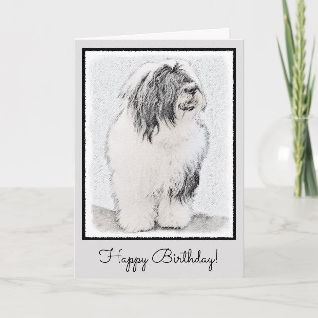 Bearded Collie Drawing - Cute Original Dog Art Card (Front)